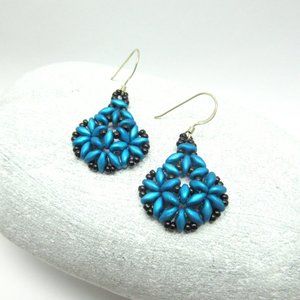 Woven Blue and Black Superduo earrings